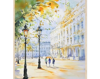 Vienna Street Scene Wall Art Print Vienna’s Historic Streets Watercolor Painting European Cityscape Austria Travel Poster by NataliaAyuArt