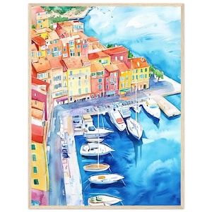 Villefranche-sur-Mer Harbor Watercolor Print France Wall Art Print Coastal Cityscape Painting French Riviera Travel Poster by NataliaAyuArt