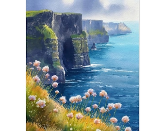 Cliffs of Moher Watercolor Painting: Ireland Coastal Art Print