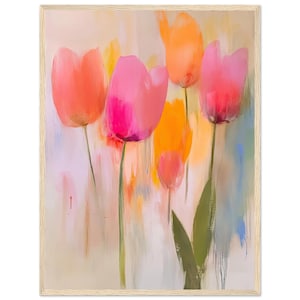 Stampa di pittura ad acquerello di tulipani pastello, stampa artistica da parete di tulipani rosa e arancioni tenui, opera d'arte floreale astratta, arte minimalista moderna di NataliaAyuArt