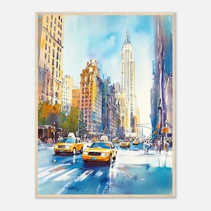 New York Wall Art Print Time Square Watercolor Painting  NYC Travel Poster Cityscape US City Artwork Print by NataliaAyuArt