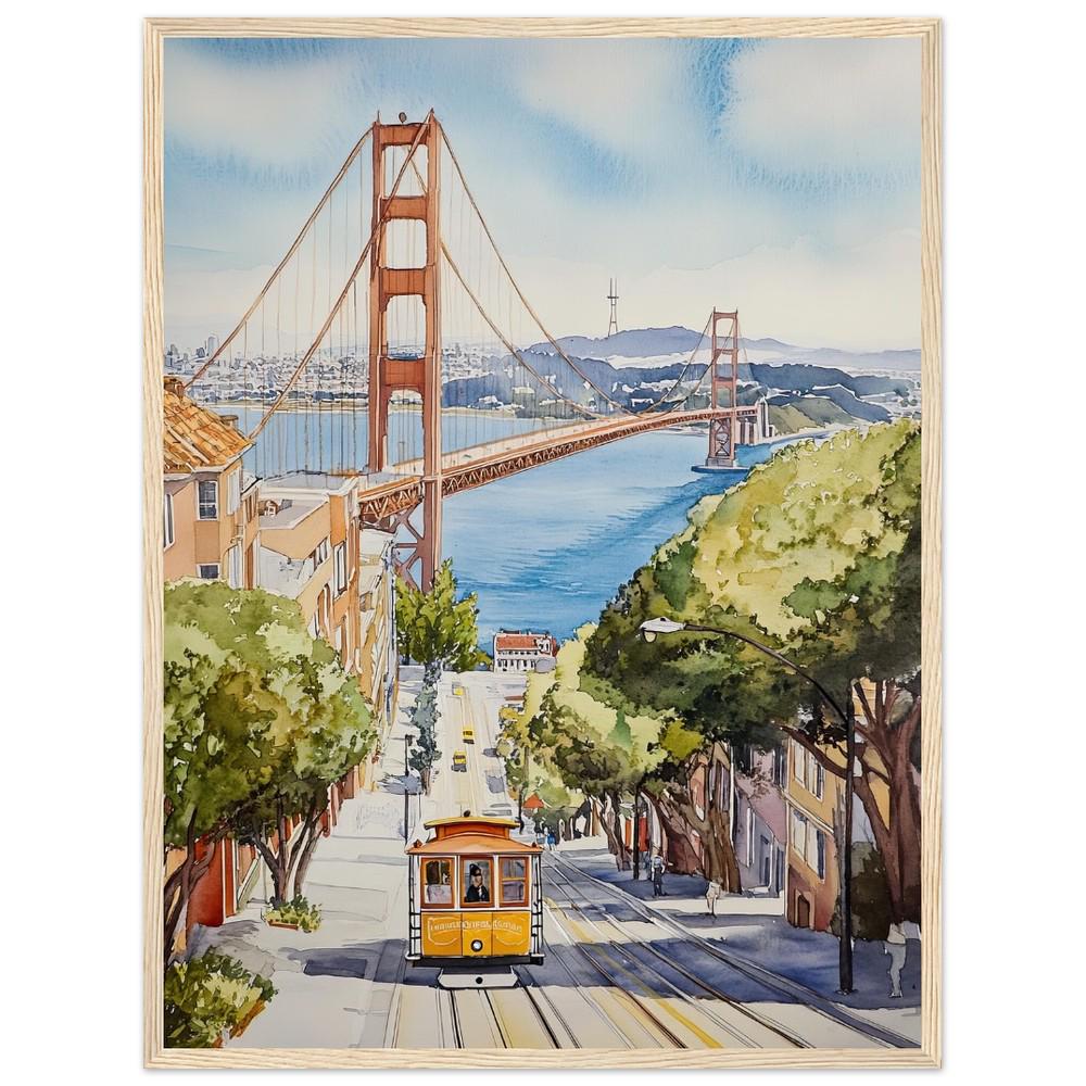 Golden Gate Bridge Watercolor Print: San Francisco Cable Car Art