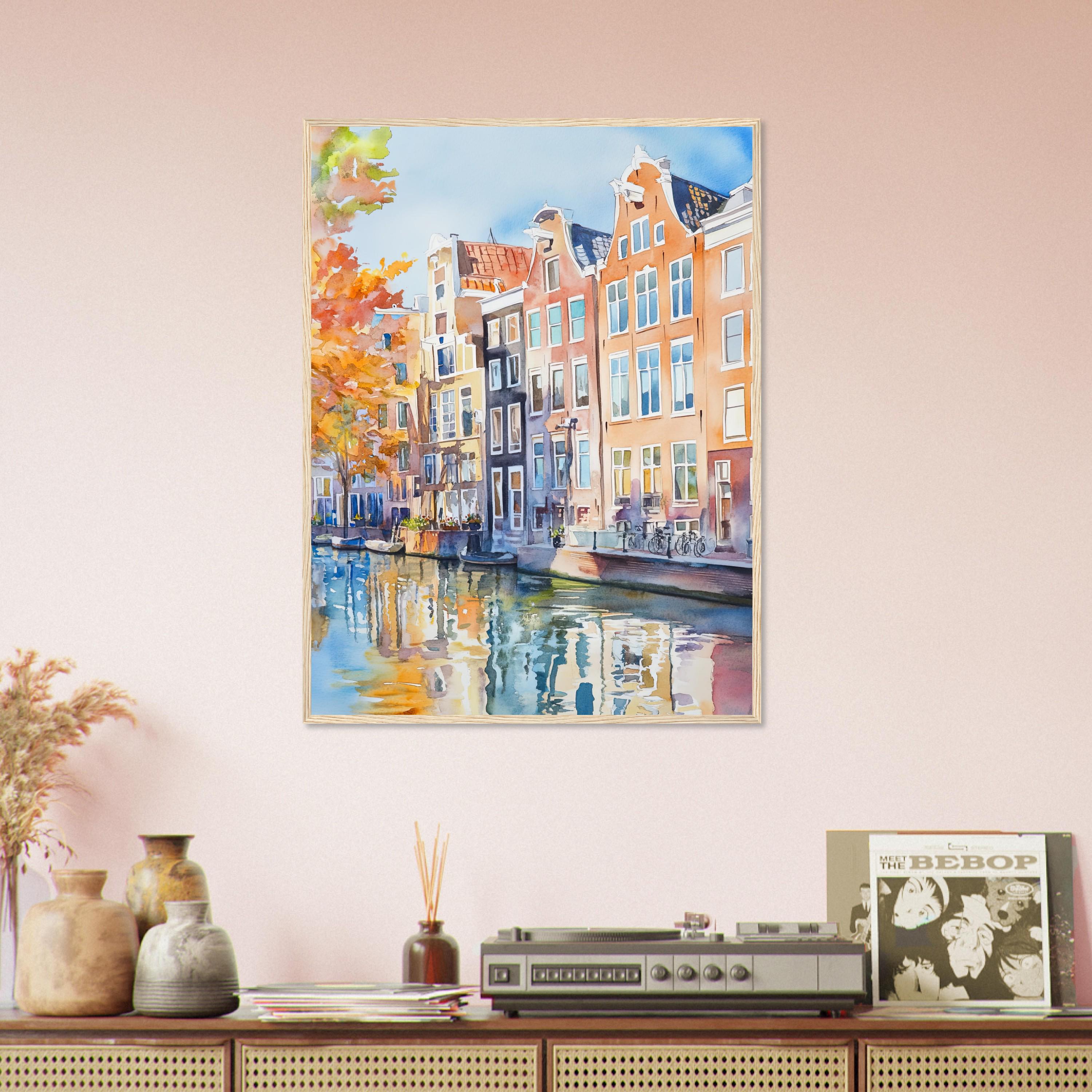 Amsterdam Canal Watercolor Print: Autumn Cityscape, Netherlands
