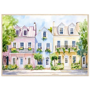 Rainbow Row Watercolor Painting Charleston South Carolina Wall Art Print Colorful Colonial Houses Art Pastel Homes Artwork by NataliaAyuArt