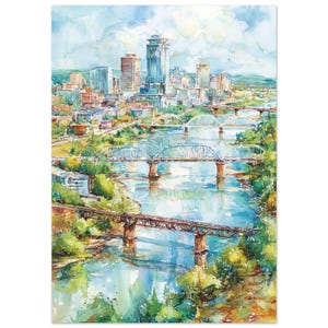 Little Rock Watercolor Painting Print Arkansas Skyline Wall Art Print River Bridge Artwork USA Canvas Print Arkansas Poster by NataliaAyuArt