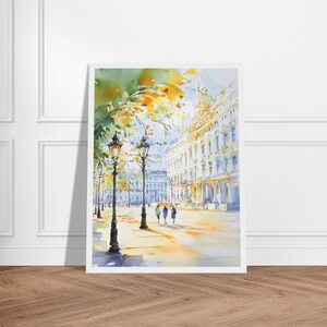 Aquarelprint van Wenen: Oostenrijkse stadsgezicht muurdecoratie, kunstwerk met historische Europese architectuur afbeelding 11