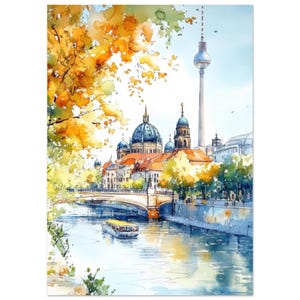 Berlin Watercolor Painting Print Germany Architecture Wall Art Print Berlin Cathedral Artwork Berlin TV Tower Artwork by NataliaAyuArt