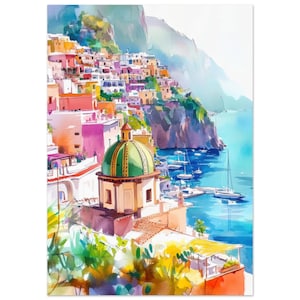 Positano Italien Aquarell Print: Amalfiküste Kunst, Mediterran Dekor