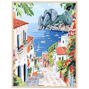 Capri Island Faraglioni Watercolor Art Print Italian Coastal Travel Poster  Italian Mediterranean Street View Artwork by NataliaAyuArt