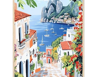 Capri Italy Watercolor Print: Coastal Faraglioni Cliffs Art