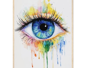 Abstract Eye Watercolor Painting: Rainbow Drip Art Print