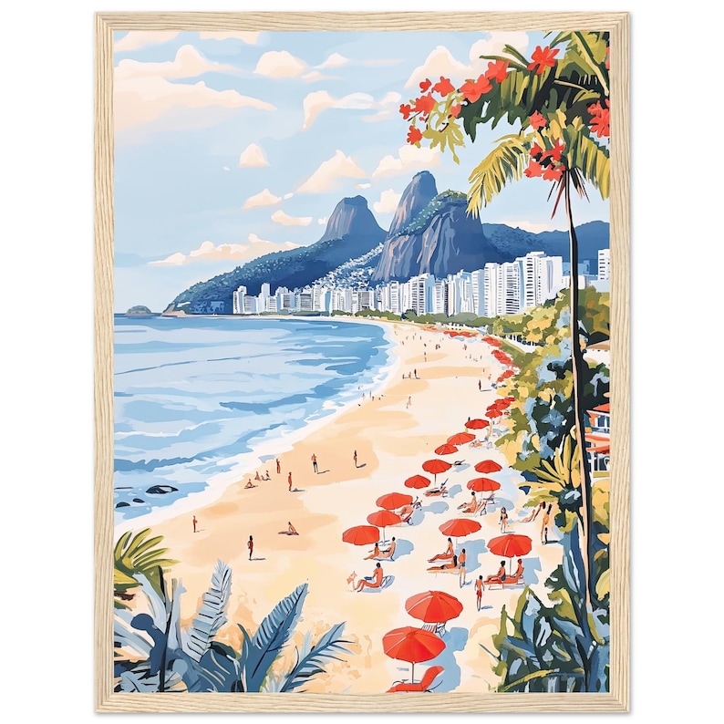 Ipanema Beach Watercolor Art Print: Rio de Janeiro Tropical Wall Art 30x40 cm / 12x16″