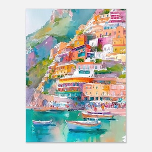 Positano Italy Watercolor Print: Coastal Mediterranean Wall Art