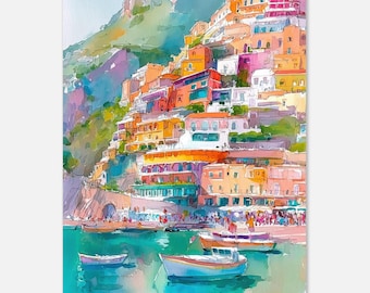 Positano Italy Watercolor Print: Amalfi Coast Wall Art, Italy Mediterranean Village Poster, Colorful Seaside Painting, Travel Decor