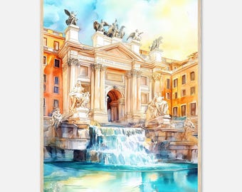 Trevi Fountain Rome Watercolor Print: Italian Travel Wall Art