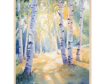 Birch Forest Art Print: Nature Wall Art, Watercolor Woodland Painting, Rustic Summer Decor