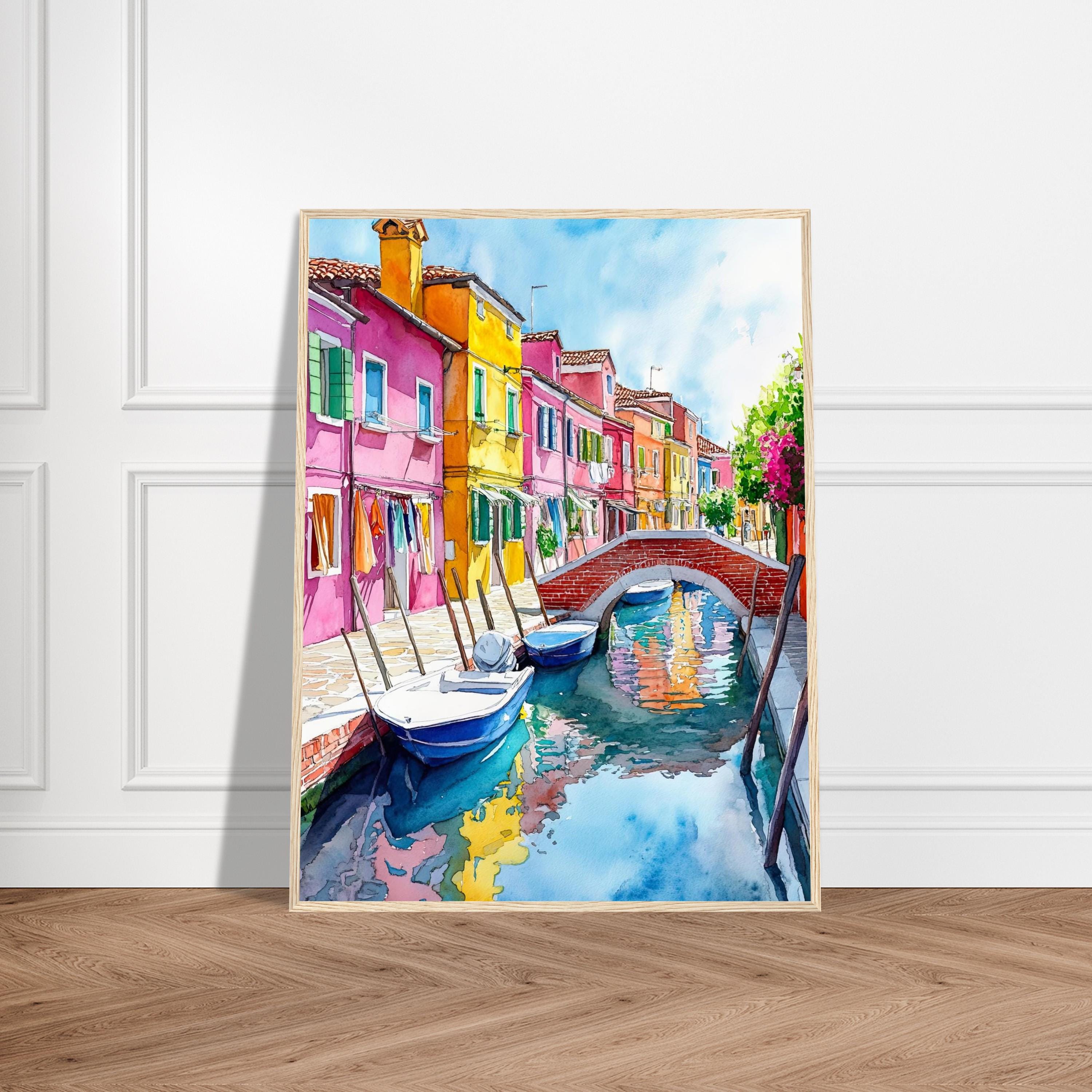 水彩画原画 運河・イタリア ブラーノ島 【公式通販】