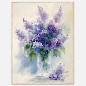 ライラックの水彩画プリント ライラックの花の壁アートプリント 紫色の植物イラスト 花束 ライラックのアートワーク NataliaAyuArt