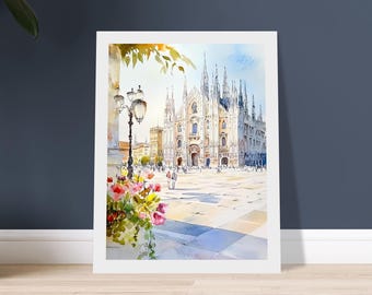 ミラノ大聖堂の水彩画：イタリアの大聖堂芸術、ゴシック建築 - Etsy 日本