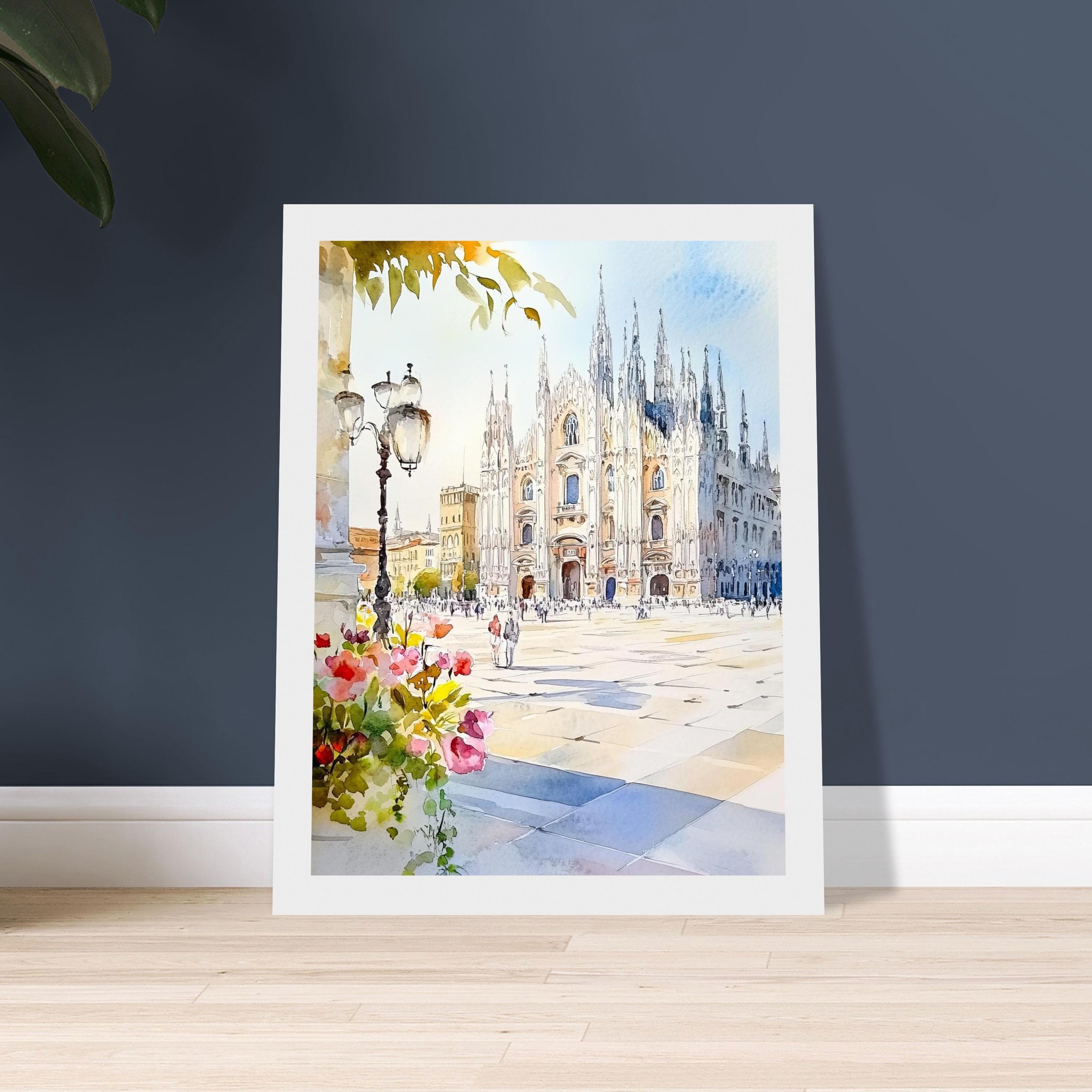 ミラノ・ドゥオーモ水彩画：イタリアの大聖堂美術、ゴシック建築