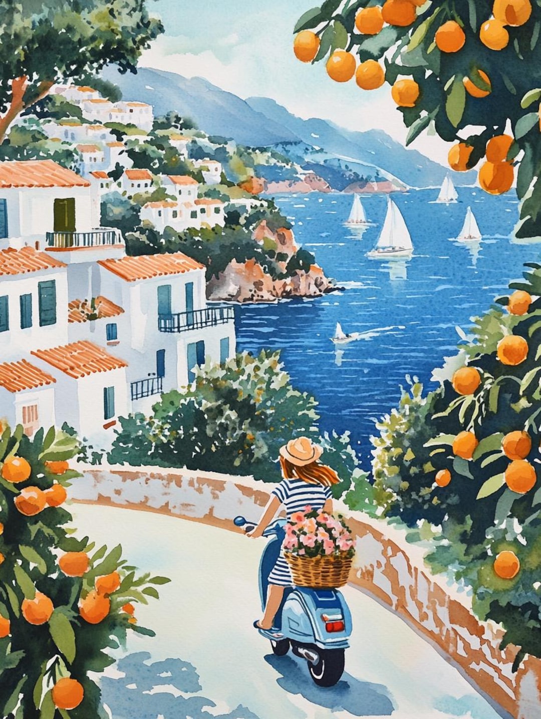 Amalfi Coast Scooter Ride Print: Mediterranean Coastal Road Art - Etsy