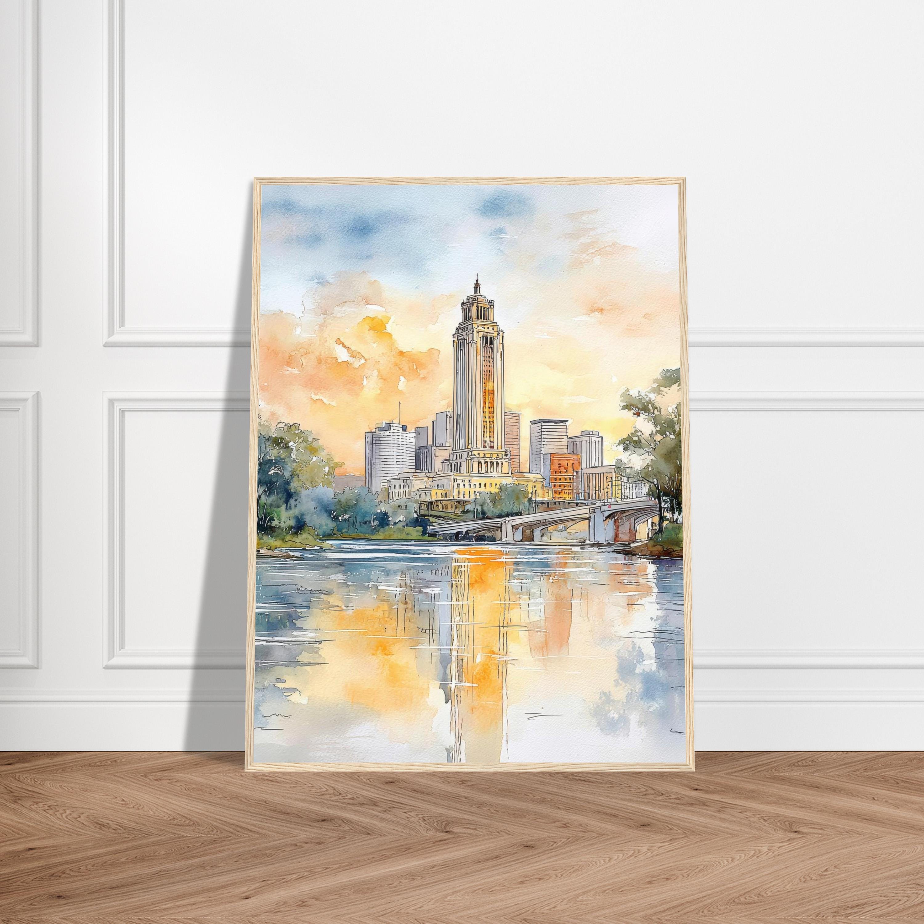Baton Rouge Louisiana Watercolor Painting Print: City Skyline Wall Art ...