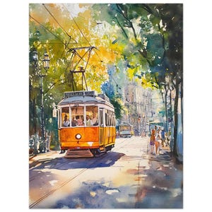Lisbon Tram Watercolor Art Print: Portugal Cityscape Poster 50x70 cm / 20x28″
