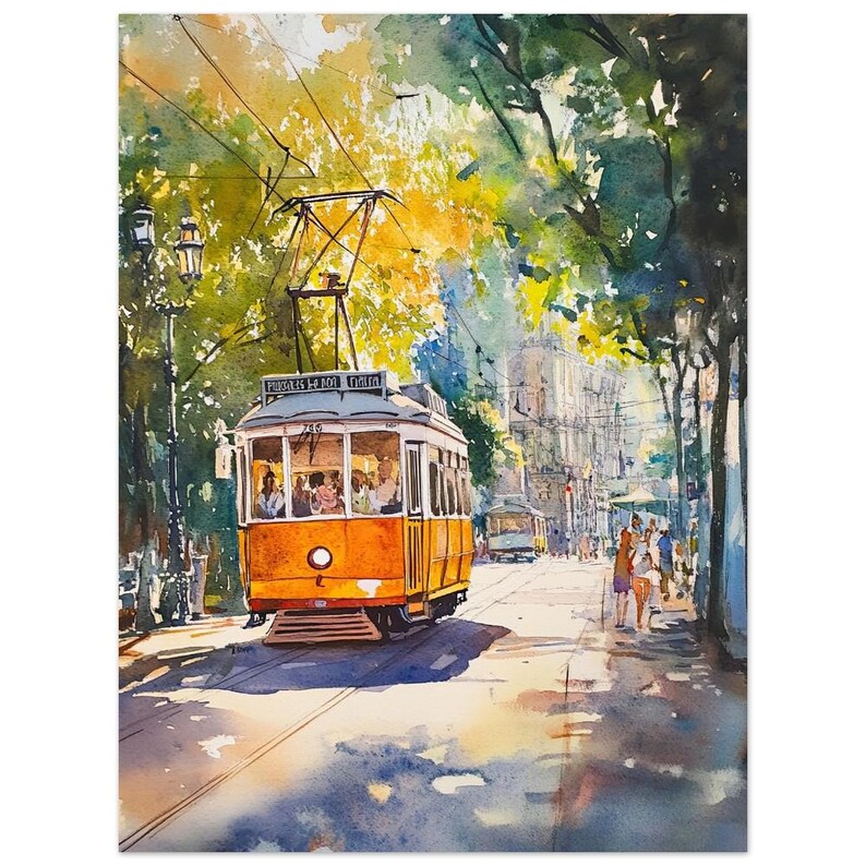 Lisbon Tram Watercolor Art Print: Portugal Cityscape Poster 50x70 cm / 20x28″