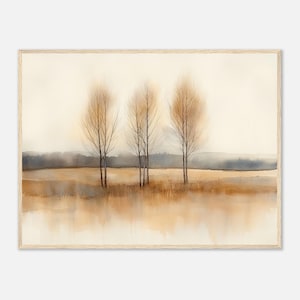 Abstract Tree Watercolor Print Three Bare Trees Soft Tones Landscape Wall Art Print Earthy Browns Gray Calm Nature Artwork by NataliaAyuArt