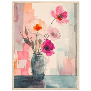 Stampa di pittura ad acquerello floreale astratta Papaveri in vaso Stampa artistica da parete – nBright Floral Artwork Colori vivaci Arte da parete di NataliaAyuArt