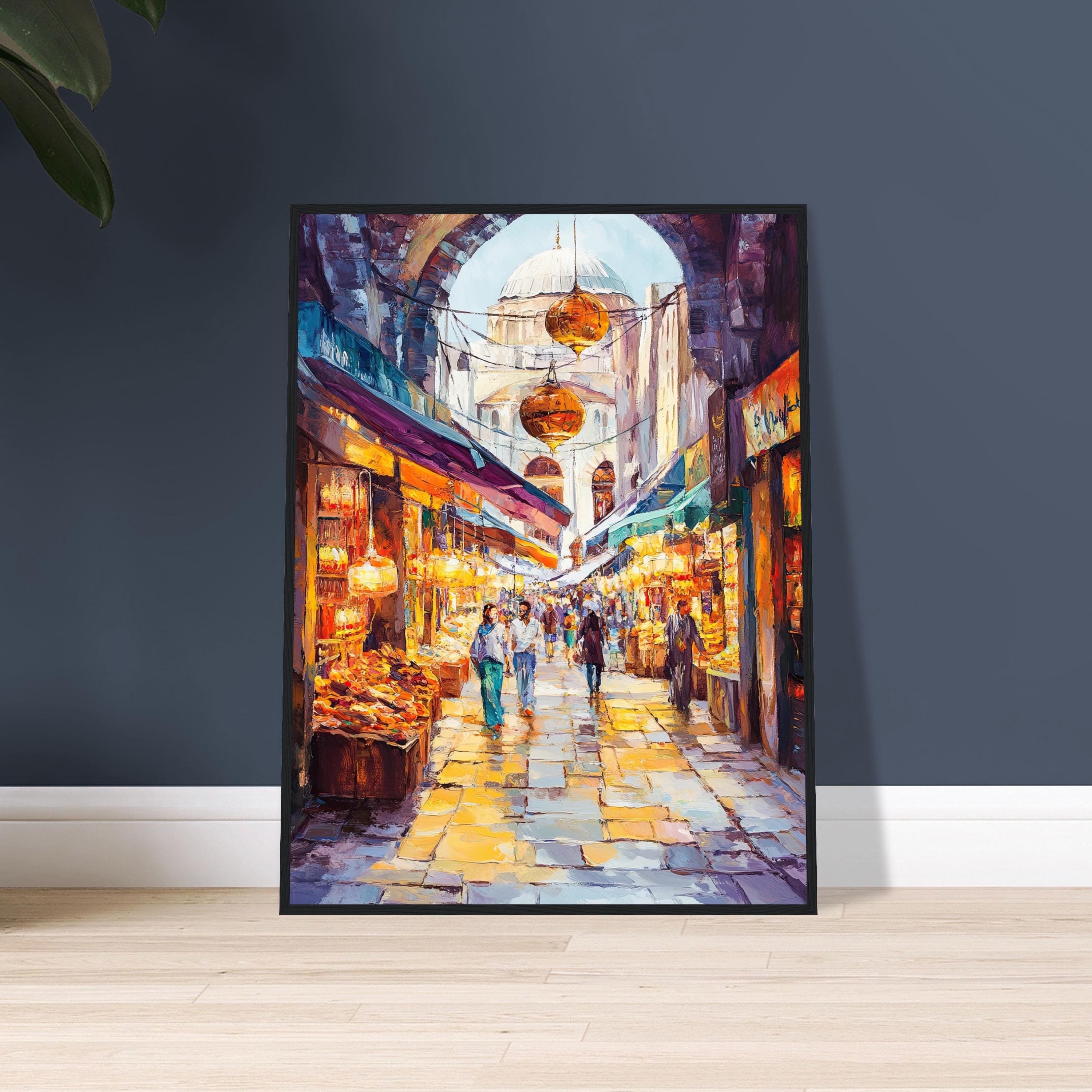 イスタンブール・グランドバザールの水彩画：トルコの市場の風景を描い