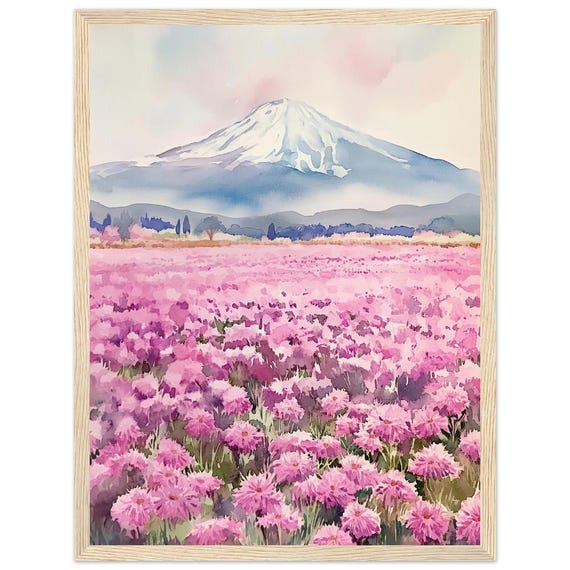 Hitachi Seaside Park Print: Mount Fuji, Pink Moss Flowers