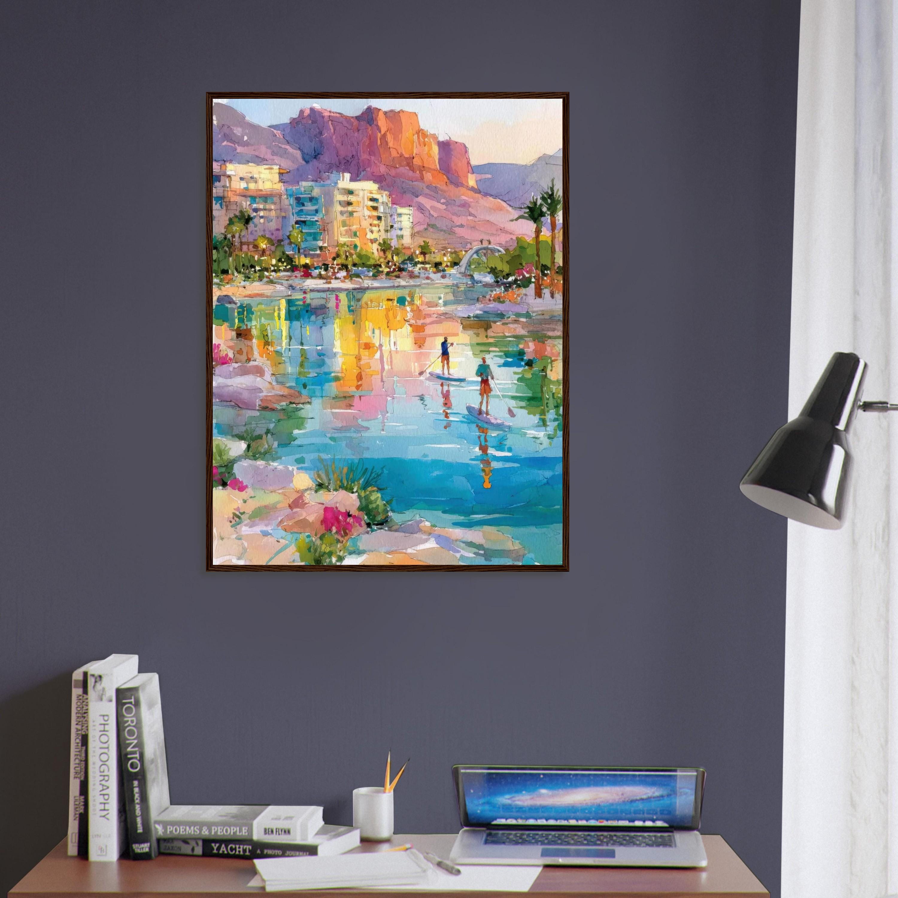 Tempe Town Lake Sunset Art Watercolor Print: Arizona
