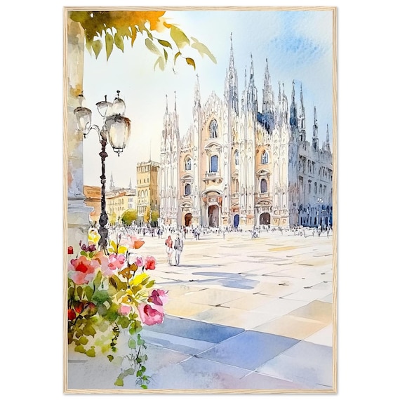 ミラノ・ドゥオーモ水彩画：イタリアの大聖堂美術、ゴシック建築