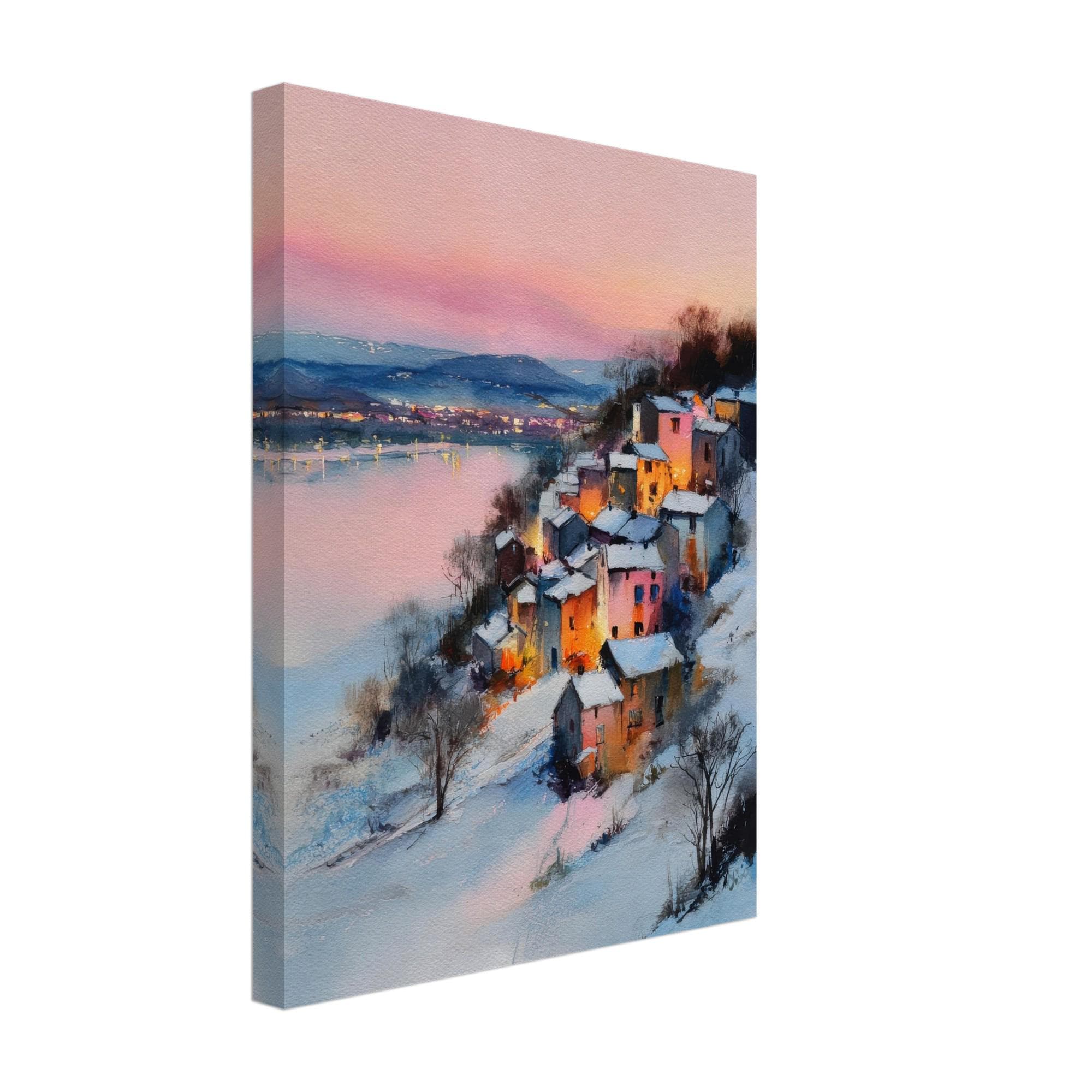 冬の村の水彩画：心地よいヨーロッパの風景画 - Etsy 日本