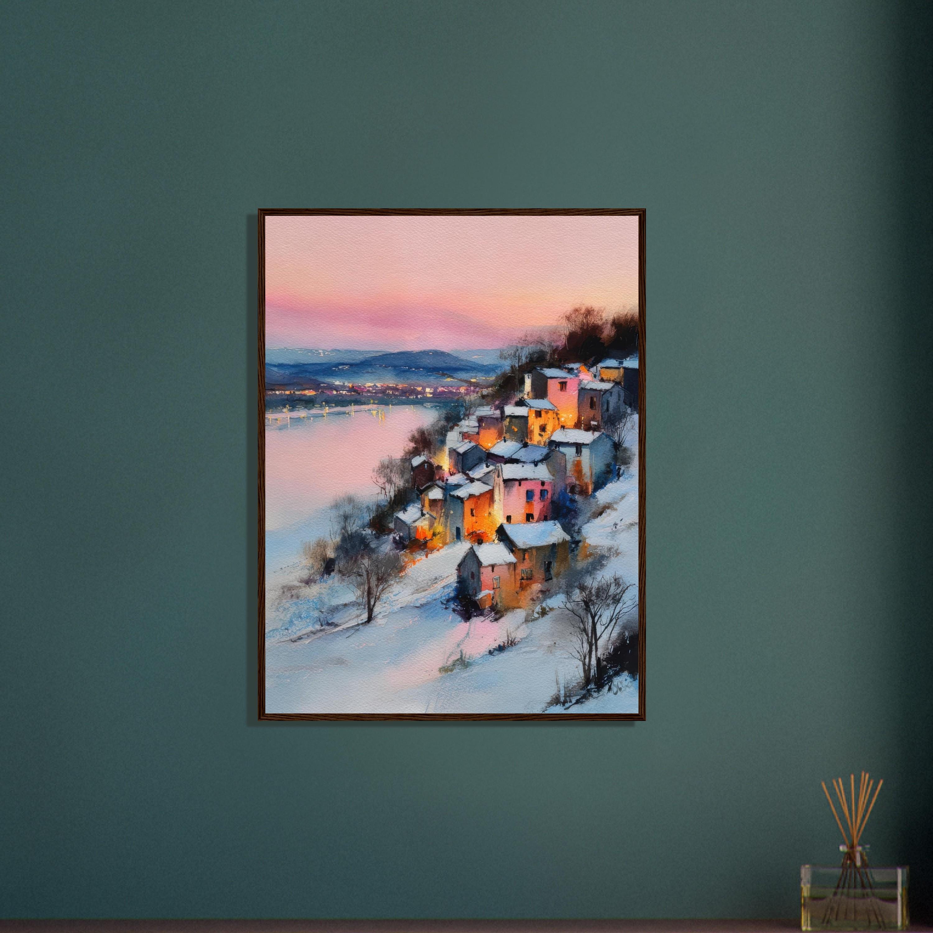 冬の村の水彩画：心地よいヨーロッパの風景画 - Etsy 日本