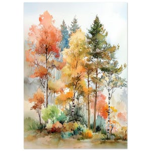 Autumn Forest Watercolor Painting: Colorful Fall Landscape Art Print - Etsy