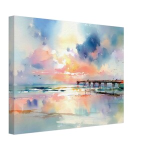 Impresión de acuarela del atardecer en la playa de San Agustín: arte mural de paisaje marino, pintura del océano de Florida imagen 9