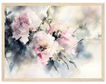 Pastell Pfingstrosen Druck: Abstraktes Blumenbild