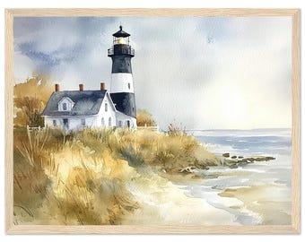 Impression aquarelle phare Big Sable : art mural côtier du lac Michigan