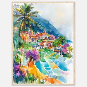 Philippines Rice Terraces Watercolor Painting Print Luzon Tropical Landscape Wall Art Print Philippines Travel Poster by NataliaAyuArt