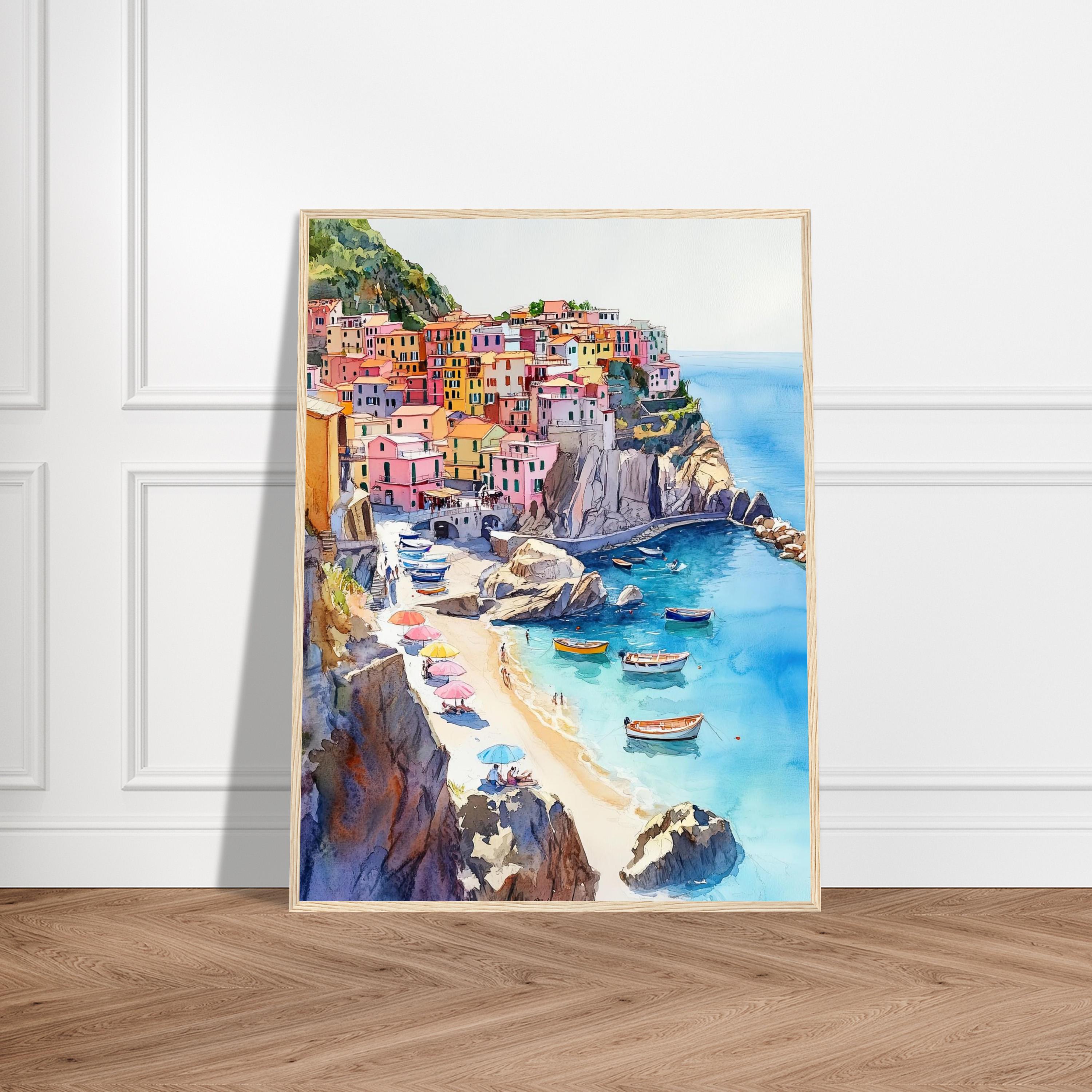 Cinque Terre Italy Watercolor Print: Coastal Italian Village Wall