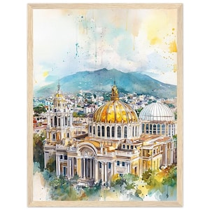 Mexico City National Palace Watercolor Painting Print Mexico Architecture Wall Art Print Mexican Cityscape Travel Poster by NataliaAyuArt