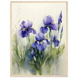 Purple Irises Watercolor Painting PRINT Botanical Wall Art Print Floral Garden Decor Iris Flowers Art Poster by NataliaAyuArt