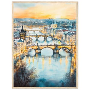 Prague Charles Bridge Watercolor Painting PRINT Czech Architecture Cityscape Wall Art Print Prague Artwork Canvas Print by NataliaAyuArt