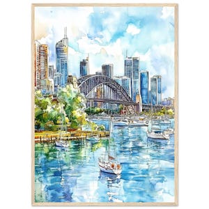 Sydney Hafen Aquarell Malerei Australische Wand Kunst Druck Sydney Hafen Brücke Kunstwerk Sydney Stadtbild Poster von NataliaAyuArt