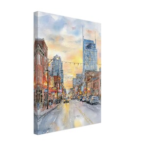 Nashville Watercolor Painting Print: Broadway Street Wall Art Tennessee Cityscape Canvas by NataliaAyuArt image 7