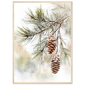 Snow-Covered Pine Branches Wall Art Print Winter Nature Watercolor Painting Evergreen Tree Minimalist Art Botanical Artwork by NataliaAyuArt