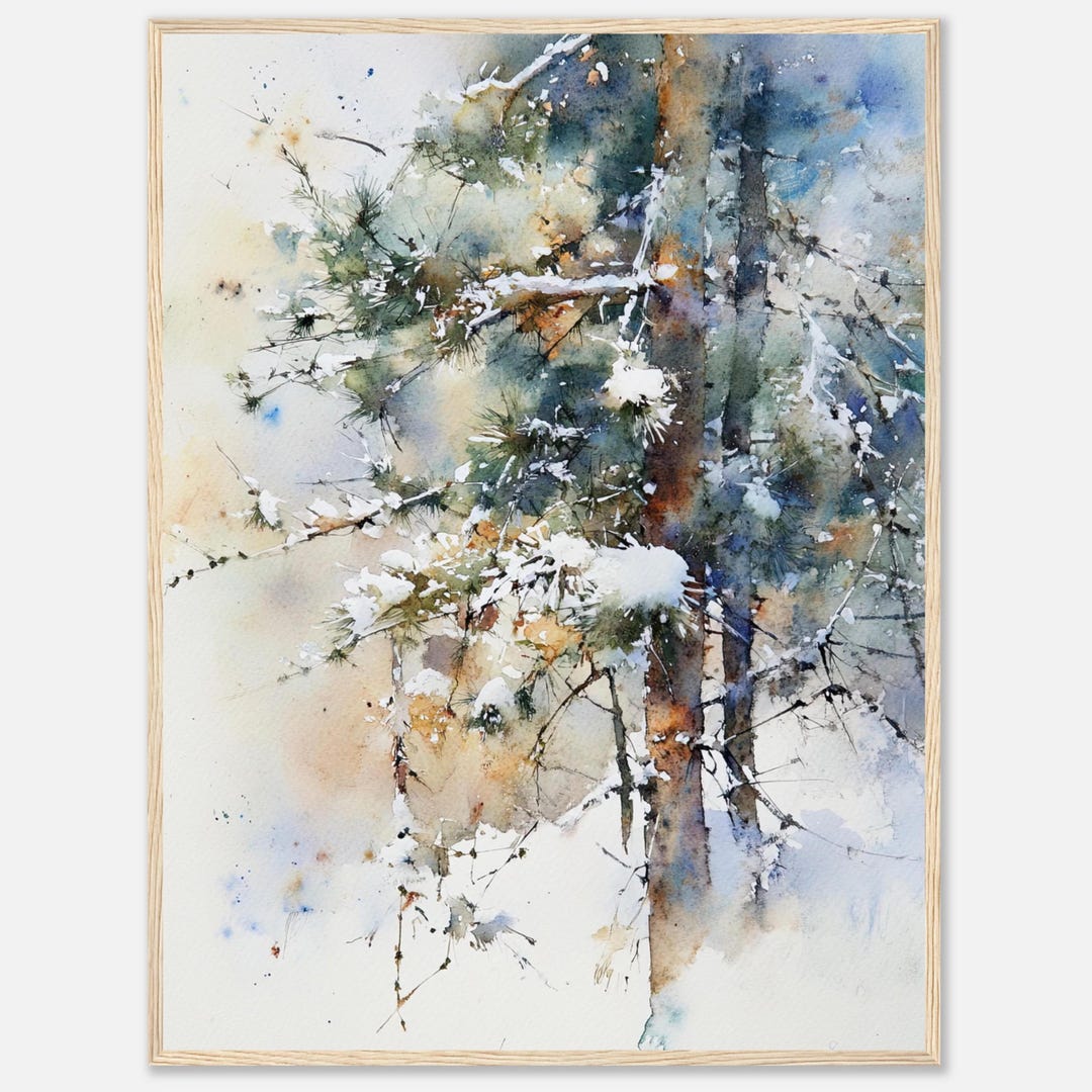 Snowy Pine Tree Watercolor Print: Winter Forest Wall Art Evergreen Tree ...