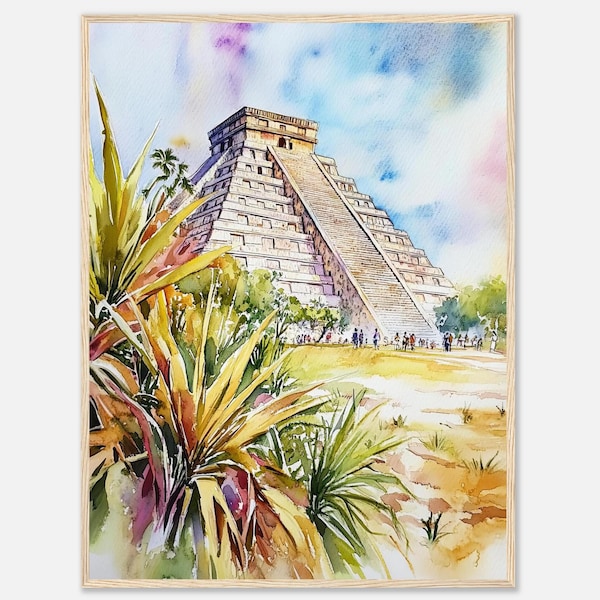 Chichen Itza Pyramid Watercolor Print: El Castillo Mayan Temple Art Ancient Mayan Travel Artwork